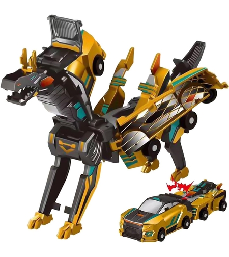 Jucarie Transformabila 2in1, Flippy, Golden Wing Flying Dragon, Masina/Dragon, Atractie Magnetica, +6 Ani, din ABS, Auriu