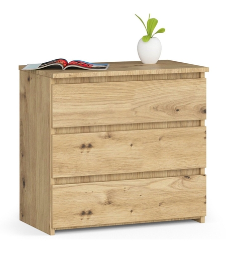 Noptiera cu 3 sertare, PAL laminat 16 mm, 60x35x57 cm, stejar artisan