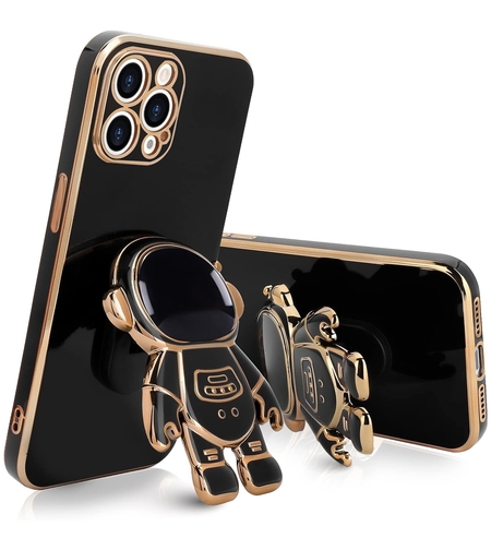 Husa de Protectie TPU 2in1, Vafy, pentru Apple iPhone 15 Pro, Astronaut cu Suport, Antisoc, Rezistenta la Impact, Protectie Camera, Negru
