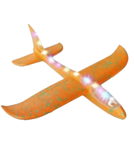 Avion Planor cu Pilot, Flippy, Din Polistiren, Cu Lumini pe Toata Lungimea, 47 cm, Portocaliu