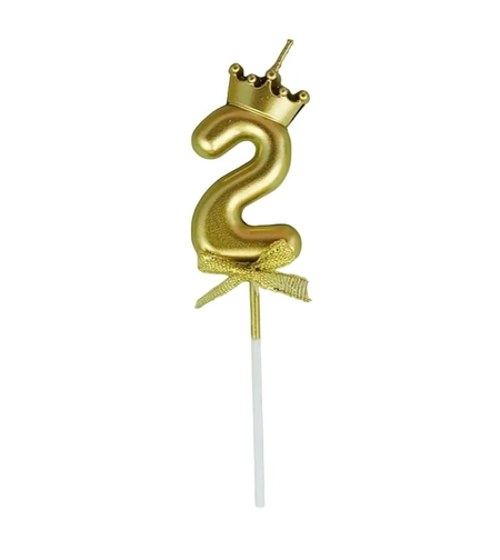 Lumanare pentru Tort Cifra 2, Model Coroana, Gold, Flippy, Party