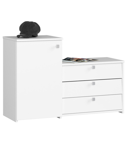 Dulap pantofi S16 cu comoda, 3 niveluri rabatabile, PAL laminat 16 mm, 98x33x67 cm, alb