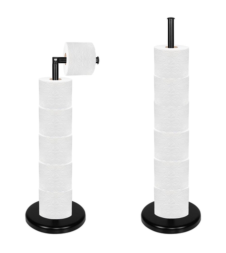 Suport hartie igienica 2 in 1 cu tija mobila, 68.5cm, negru