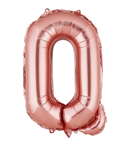 Balon Folie Metalizata Litera Q, Flippy, 40 cm, Umflati cu Heliu sau Aer, Ambalaj Individual, Pai inclus, Rose Gold