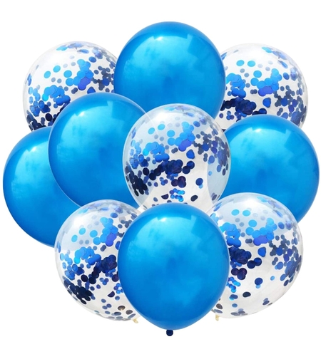Set 10 Baloane din Latex, Flippy, Model Party Confetti, 5 x Confetti, 5 x Albastru, 25 cm, 2.2g