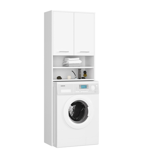 Dulap baie inalt pentru spatiu deasupra masinii de spalat, cu usi si polite, 64x30x180 cm, alb mat