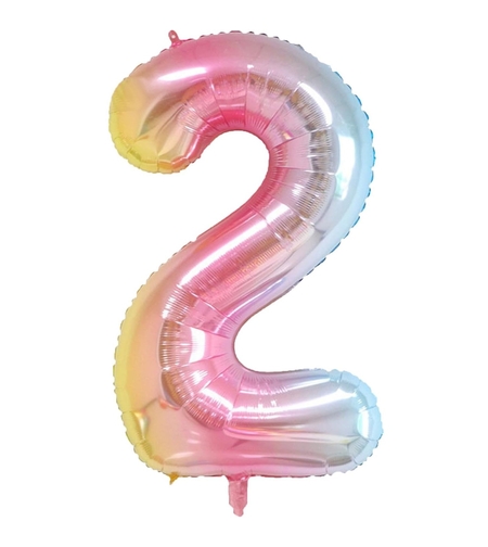 Balon din Folie Metalizata Gradient Flippy, Figurina Cifra, Tema Aniversare 100 cm, Ambalaj Individual, Pai inclus, Umflare cu Aer sau Heliu, Multicolor, Cifra 2