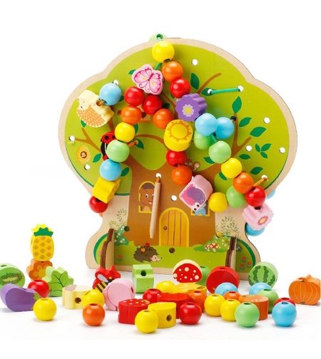 Jucarie Educativa Montessori 2 in 1 din Lemn, Flippy, Model Pomul cu Fructe, 102 piese, Dezvoltare Motricitate Fina, Copii 3+ ani, 21.5 x 21.4 x 5 cm, Multicolor
