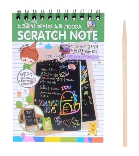 Caiet cu fise razuibile Flippy, DIY Magic Scratch, 12 File, Curcubeu, Creion din Lemn, Cartonase negre, 14.5 x 10 cm, verde