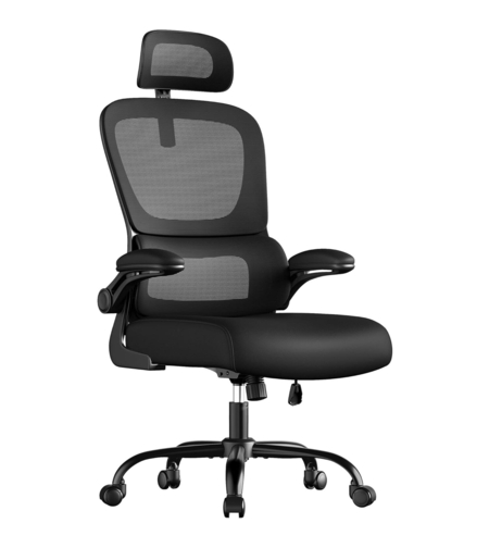 SONGMICS Scaun de birou ergonomic mesh, suport lombar dinamic, tetiera reglabila, brate rabatabile, 70x70x135 cm, negru