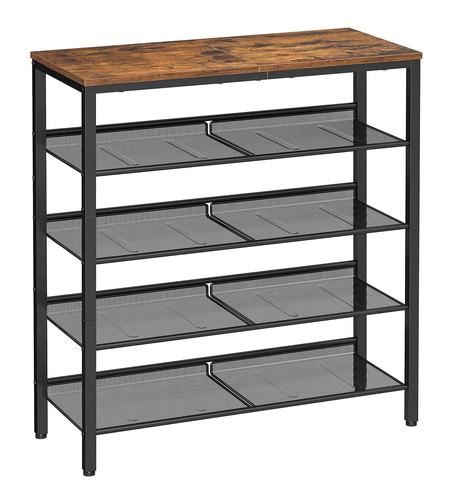 VASAGLE Raft de pantofi, 5 niveluri, rafturi reglabile din plasa, metal, stil industrial, 75x28x93cm, maro vintage negru