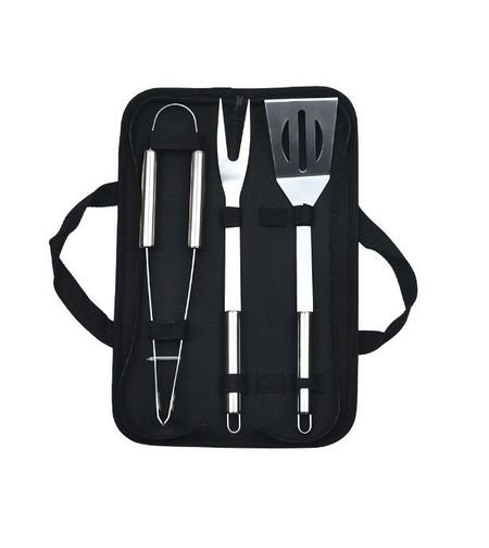 Set 3 Ustensile pentru Gratar, Flippy, din Otel Inoxidabil, Geanta Oxford, Argintiu