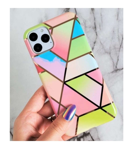 Husa protectie pentru Apple iPhone 11 Soft IMD TPU Marble Geometric Roz