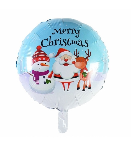 Balon Rotund, Vafy, din Folie de Aluminiu, Tema Craciun Merry Christmas, 44.5x53 cm, Albastru