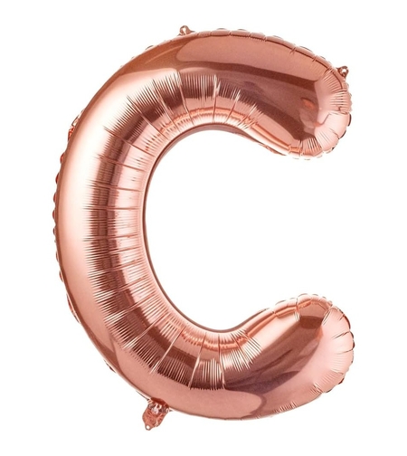 Balon Folie Metalizata Litera C, Flippy, 80 cm, Umflati cu Heliu sau Aer, Ambalaj Individual, Pai inclus, Rose Gold