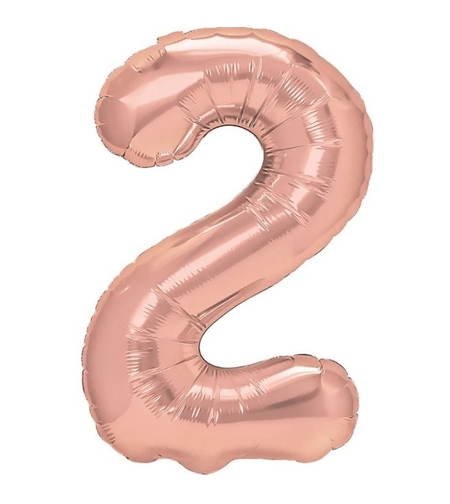 Balon din Folie Metalizata Flippy, Figurina Cifra, Tema Aniversare 100 cm, Ambalaj Individual, Pai inclus, Umflare cu Aer sau Heliu, Coral, Rose, Cifra 2