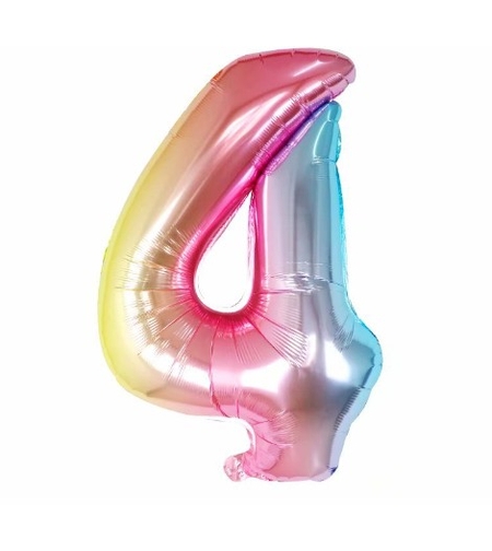 Balon din Folie Metalizata Flippy, Figurina Cifra, Tema Aniversare 40 cm, Ambalaj Individual, Pai inclus, Umflare cu Aer sau Heliu, Multicolor, Cifra 4
