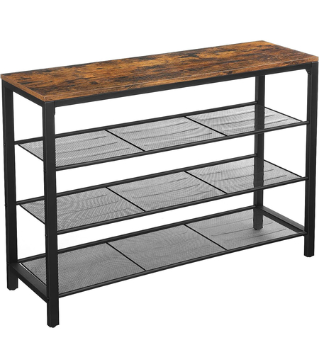VASAGLE Raft pentru pantofi cu 3 polite, 100x30x72cm, otel, stil industrial, maro rustic si negru