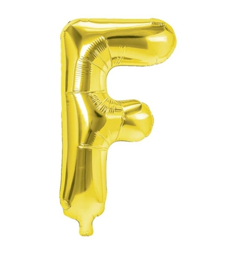 Balon Folie Metalizata Litera F, Flippy, 40 cm, Umflati cu Heliu sau Aer, Ambalaj Individual, Pai inclus, Auriu