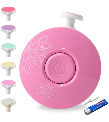 Set Pila Electrica cu Baterie, Flippy, pentru Copii si Bebelusi, din ABS, 6 Accesorii, Model cu Flori, 6.5 x 1.8 cm, Roz