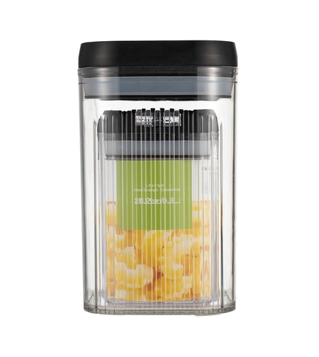 Cutii de Depozitare Alimente, Flippy, Set din 2 Cutii de Tip Container de 0.8 si 1.3 l, Recipiente pentru Cereale in Bucatarie, Transparente cu Capac Negru