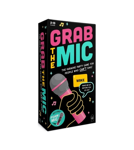 Joc de Societate Grab The Mic, Flippy, Tip Karaoke, 125 de Carti cu Cuvinte, Microfon din Spuma, Tabla de Joc, Jetoane, 11.5 x 22 x 7 cm, Negru/Roz