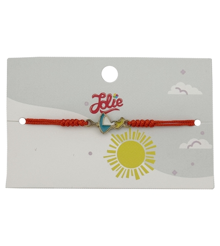 Martisor Bratara pentru Copii, Jolie, Model Fetita, din Metal Auriu cu Snur Impletit Rosu, Albastru deschis