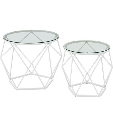 VASAGLE Set 2 masute rotunde, blat sticla securizata, cadru metalic alb, 40 si 50 cm, alb