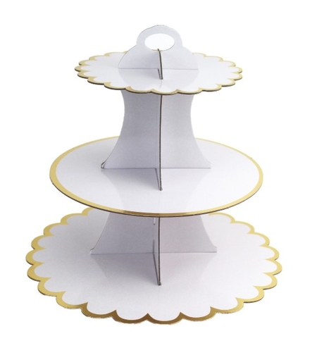 Etajera pentru Prajituri, Flippy, din Carton, 3 Nivele, 16/22/29 cm Diametru, Inaltime 38 cm, Alb