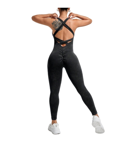 Costum Sport de Dama, Flippy, One Piece, pentru Yoga, Elastic, Fara Cusaturi, Negru, Marime L