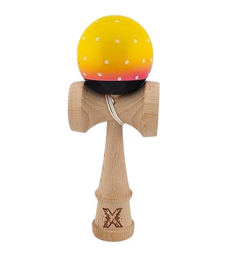 Kendama X Originala, Profesionala, Flippy, din Lemn, Super Sticky, 18 cm, Galben/Roz/Negru