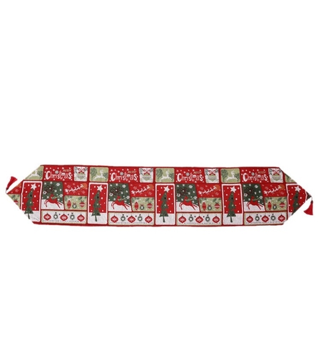 Napron Decorativ pentru Masa, Flippy, Model Merry Christmas, Tematica Craciun, 35 x 180 cm, Rosu/Verde
