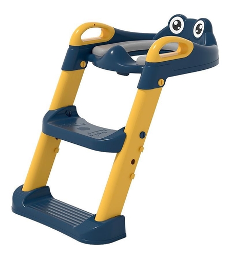 Reductor si Scaunel Inaltator WC, Flippy, pentru Copii 1 - 7 Ani, 2 Trepte Reglabile, Pliabil, Colac Moale, cu Spatar si Manere, Inaltime 54/58 cm x 39.5 x 35 cm, din Plastic+PVC, Albastru/Portocaliu