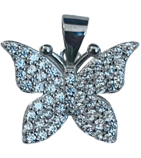 Pandantiv, Jolie Silver, Argint 925, Model Fluture cu Pietre Rodiat, Zirconiu, 18 x 15 mm, 2.3 g
