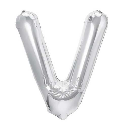 Balon Folie Metalizata Litera V, Flippy, 80 cm, Umflati cu Heliu sau Aer, Ambalaj Individual, Pai inclus, Argintiu