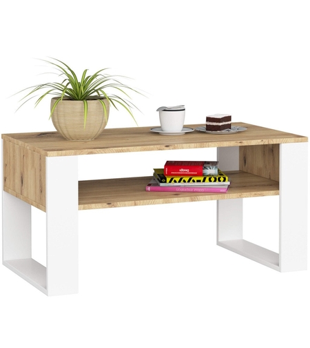 Masuta de cafea Domi cu raft inferior, blat laminat, 92x50x45 cm, stejar artisan si alb