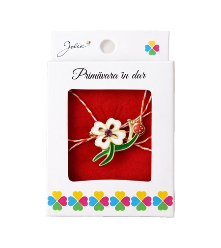 Martisor Brosa Mica in Cutie, Jolie, Dimensiune Brosa 2,5-3 cm, Material Metal, Model Trifoi Alb, Multicolor