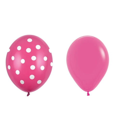 Set 10 Baloane din Latex, Flippy, Model Party cu Buline si Simple, 30 cm, Fucsia, 2.8 g