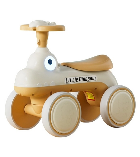Bicicleta Pentru Copii, Flippy, Fara Pedale, Cu Patru Roti, Din Plastic Rezistent, Fara BPA, Cu Muzica Si Lumini, Model Dinozaur, 50x27x40 Cm, Galben-Mustar