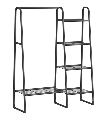 SONGMICS Cuier cu 5 rafturi si bara pentru haine, structura metalica, stil industrial, 40x102x153 cm, negru