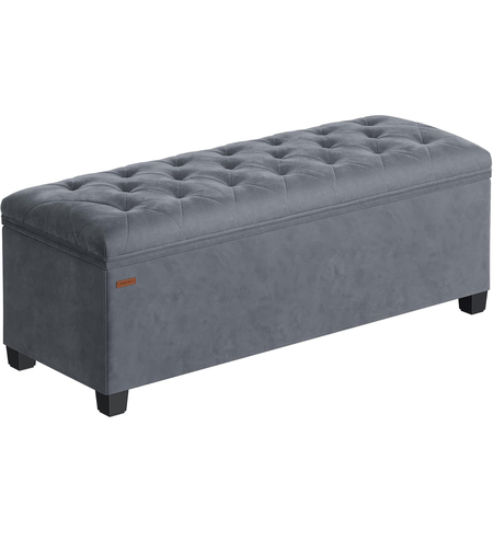 SONGMICS Banca cu spatiu de depozitare 110x40x40 cm, 103 litri, tapitata cu catifea, MDF si spuma, gri