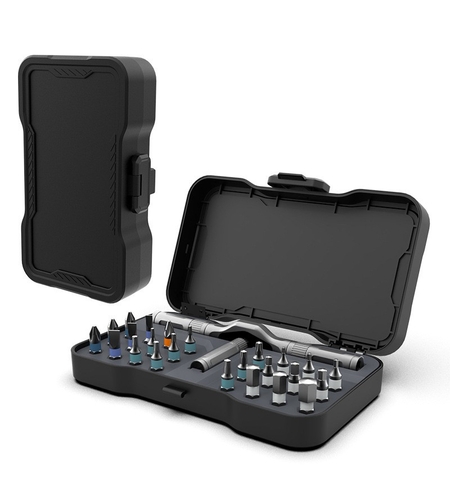 Set Surubelnita Cu Clichet, Vafy, 24 Piese, Sistem de prindere multipla, ergonomic si adaptiv, 16 × 9,3 × 3,6 cm, Negru