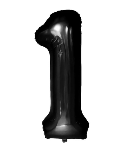 Balon din Folie Metalizata, Flippy, Figurina Cifra, Tema Aniversare 100 cm, Ambalaj Individual, Pai inclus, Umflare cu Aer sau Heliu, Negru, Cifra 1