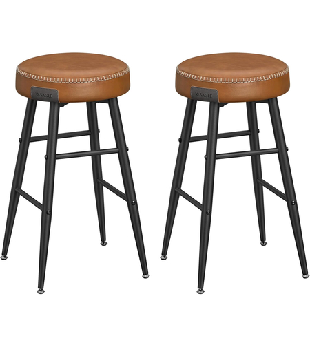 VASAGLE Set 2 scaune bar EKHO, tapiterie PU, cadru metalic, 50x50x63 cm, maro caramel