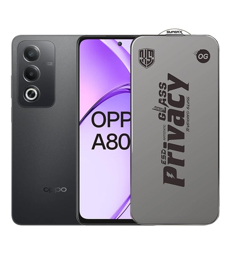 Folie de Protectie pentru Oppo A80, Vafy, Sticla Securizata ESD Antistatica, Super-X Privacy OG, Margini Negre, 0.30 mm, Transparent Inchis