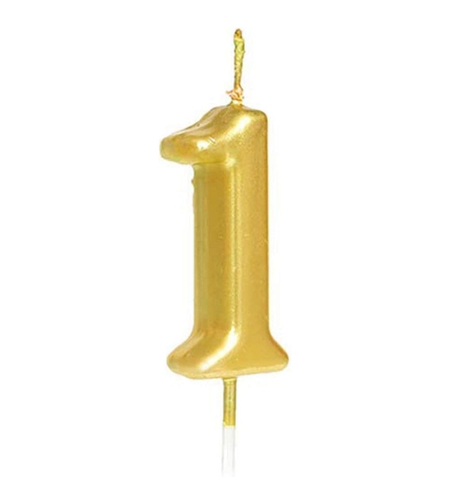 Lumanare de Tort, Flippy, Model Cifra 1, Party, 4.5 x 2.5 cm, din Parafina, Auriu