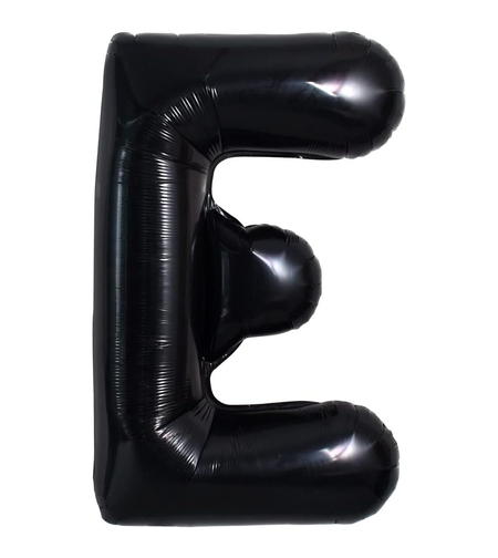 Balon Folie Metalizata Litera E, Flippy, 40 cm, Umflati cu Heliu sau Aer, Ambalaj Individual, Pai inclus, Negru