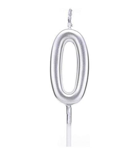Lumanare de Tort, Flippy, Model Cifra 0, Party, 4.5 x 2.5 cm, din Parafina, Argintiu