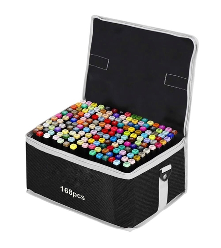 Set 168 Markere Duble, Flippy, pe Baza de Alcool, Geanta Impermeabila Inclusa, Culori Numerotate, 23 x 16 x 20 cm, Multicolor