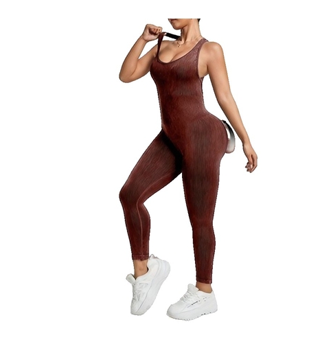 Costum Sport de Dama, Flippy, One Piece, pentru Yoga, Elastic, Fara Cusaturi, Maro Inchis, Marime L